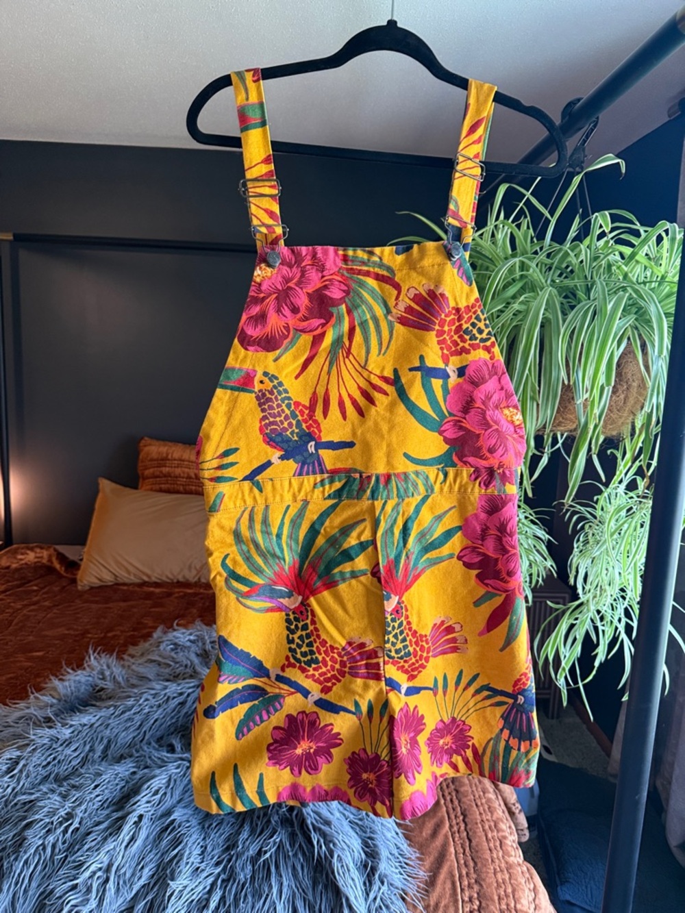 FARM Rio Yellow Floral short overalls